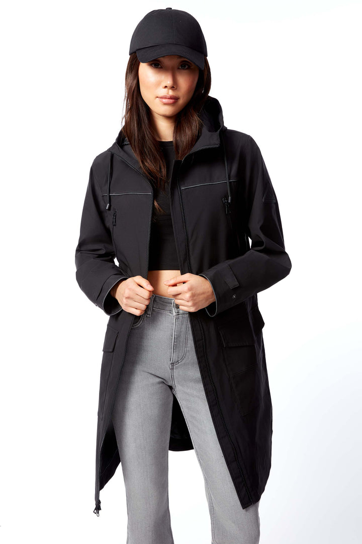 KUSAWA | WOMEN'S DRAWSTRING RAINCOAT, BLACK