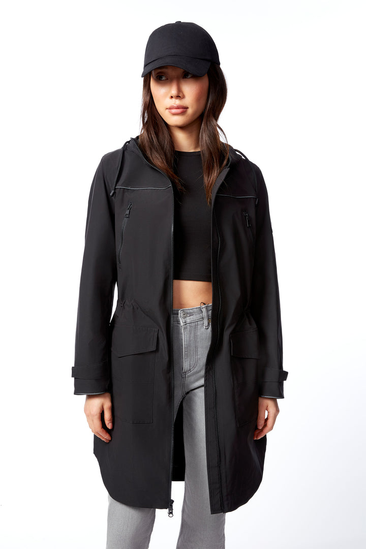KUSAWA | WOMEN'S DRAWSTRING RAINCOAT, BLACK