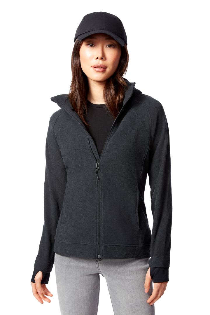 WOMEN'S FLEECE FULL ZIP SWEATER, BLACK HEATHER