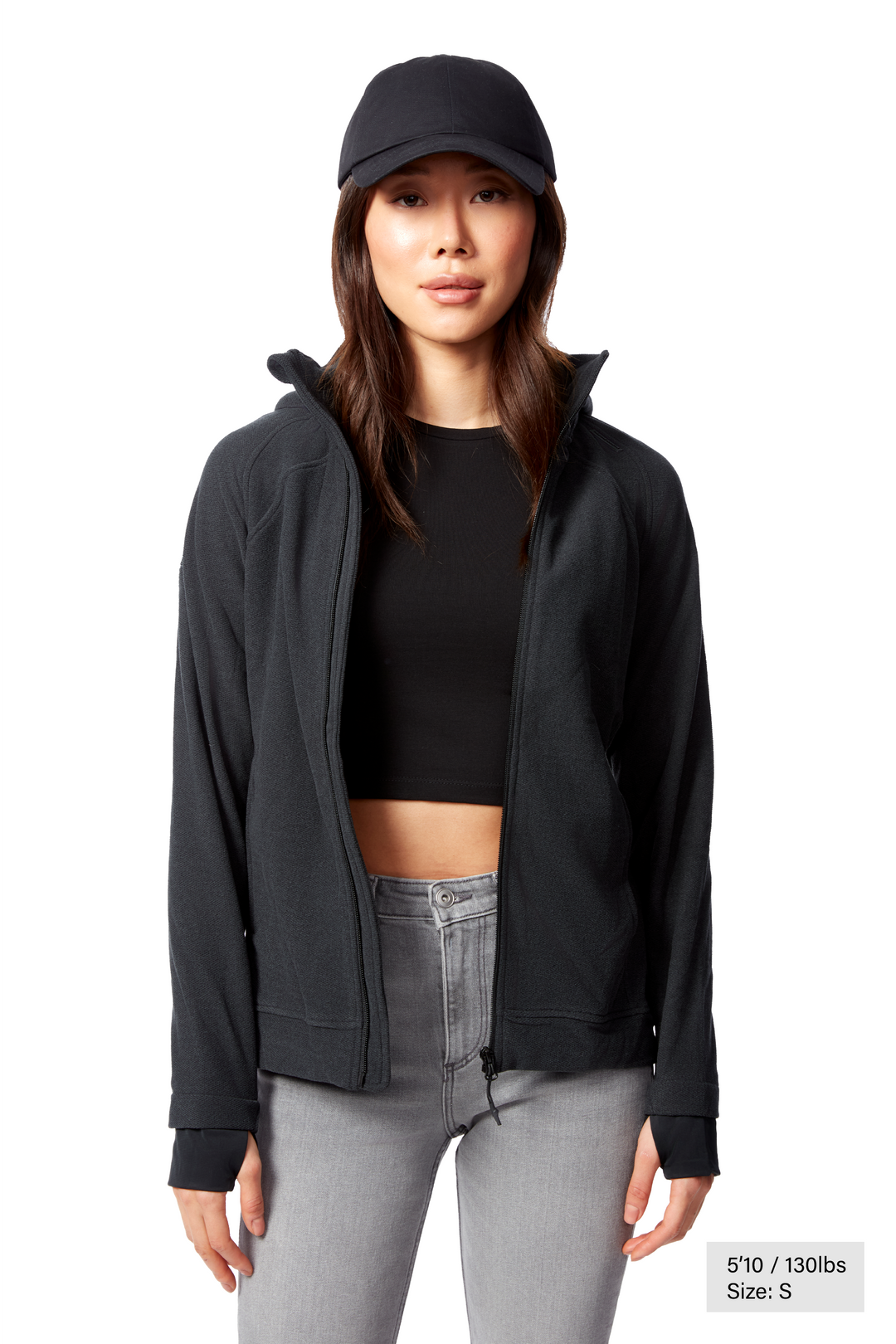 WOMEN'S FLEECE FULL ZIP SWEATER, BLACK HEATHER