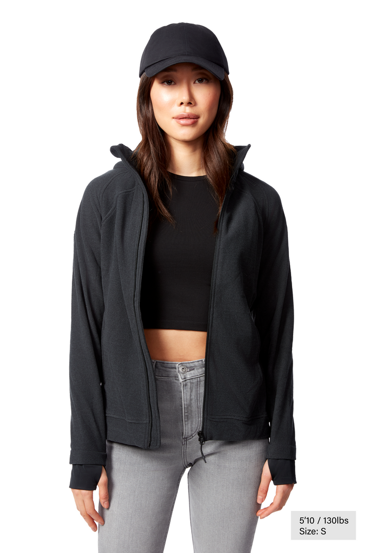 WOMEN'S FLEECE FULL ZIP SWEATER, BLACK HEATHER