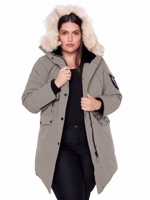 LAURENTIAN PLUS | WOMEN'S VEGAN DOWN (RECYCLED) LONG PARKA, TAUPE (PLUS SIZE)