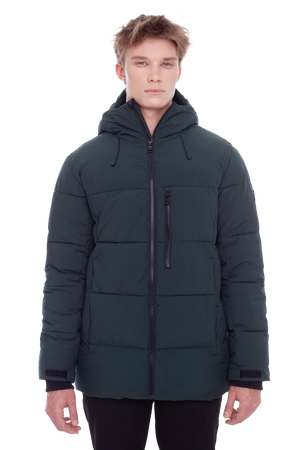 BANFF | MEN'S VEGAN DOWN (RECYCLED) MID-WEIGHT QUILTED PUFFER JACKET, DEEP GREEN