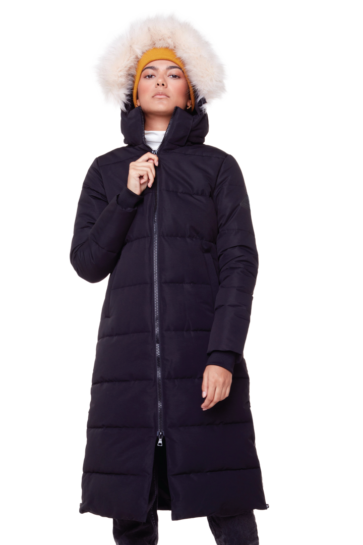 KLUANE | WOMEN'S VEGAN DOWN (RECYCLED) ULTRA LONG LENGTH PARKA, BLACK