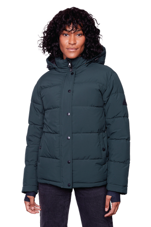 FORILLON | WOMEN'S VEGAN DOWN (RECYCLED) SHORT PUFFER JACKET, DEEP GREEN