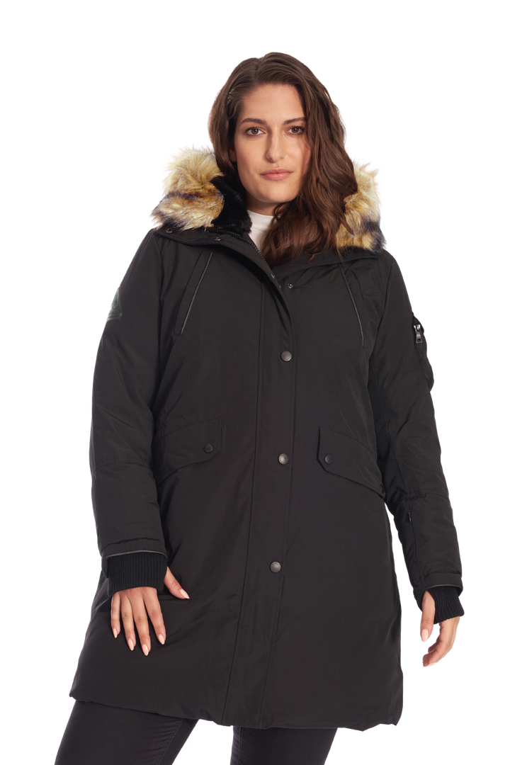 LAURENTIAN PLUS | WOMEN'S VEGAN DOWN (RECYCLED) LONG PARKA, BLACK (PLUS SIZE)