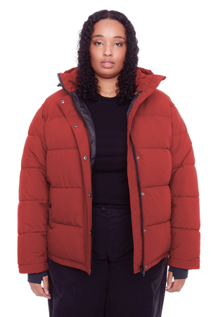 FORILLON PLUS | WOMEN'S VEGAN DOWN (RECYCLED) SHORT PUFFER JACKET, DEEP RED (PLUS SIZE)