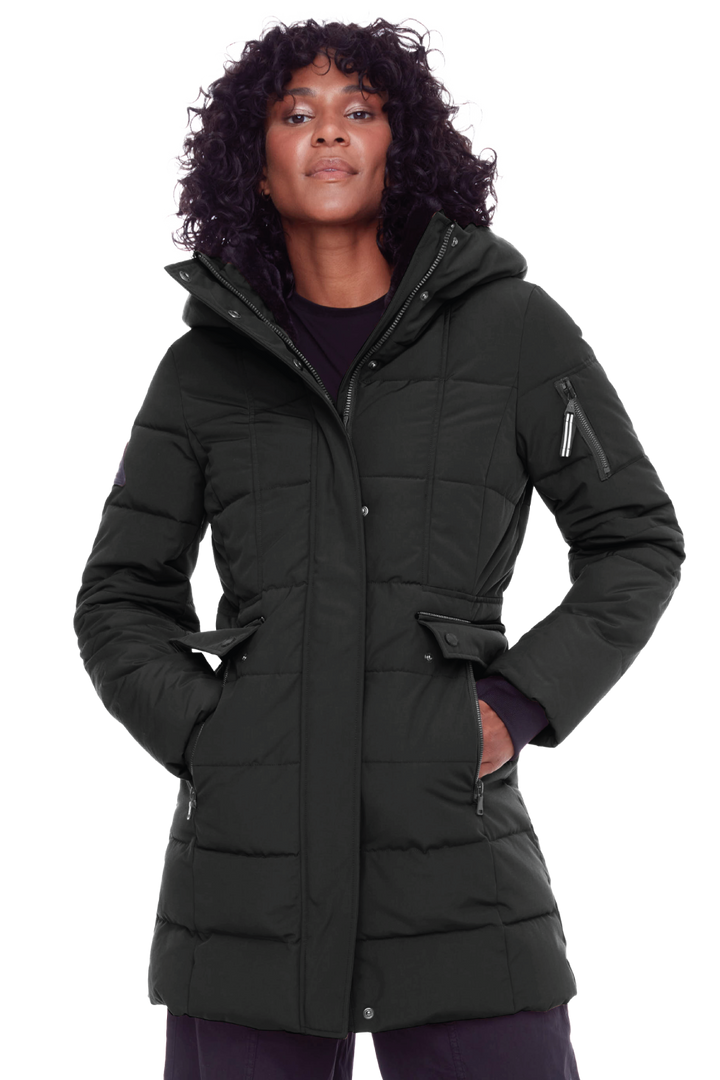 KOOTNEY | WOMEN'S VEGAN DOWN (RECYCLED) MID-LENGTH PARKA, BLACK