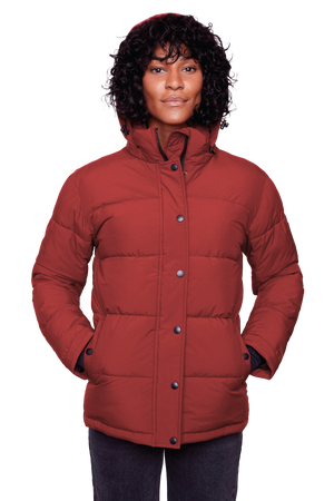FORILLON | WOMEN'S VEGAN DOWN (RECYCLED) SHORT PUFFER JACKET, DEEP RED
