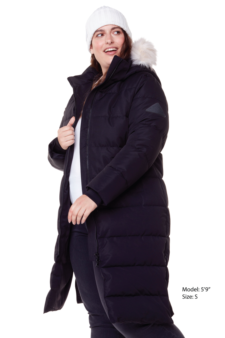 KLUANE PLUS | WOMEN'S VEGAN DOWN (RECYCLED) ULTRA LONG LENGTH PARKA, BLACK (PLUS SIZE)