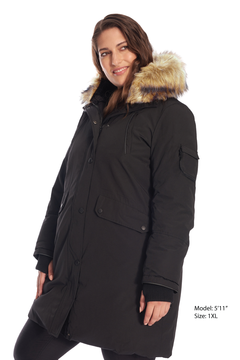LAURENTIAN PLUS | WOMEN'S VEGAN DOWN (RECYCLED) LONG PARKA, BLACK (PLUS SIZE)