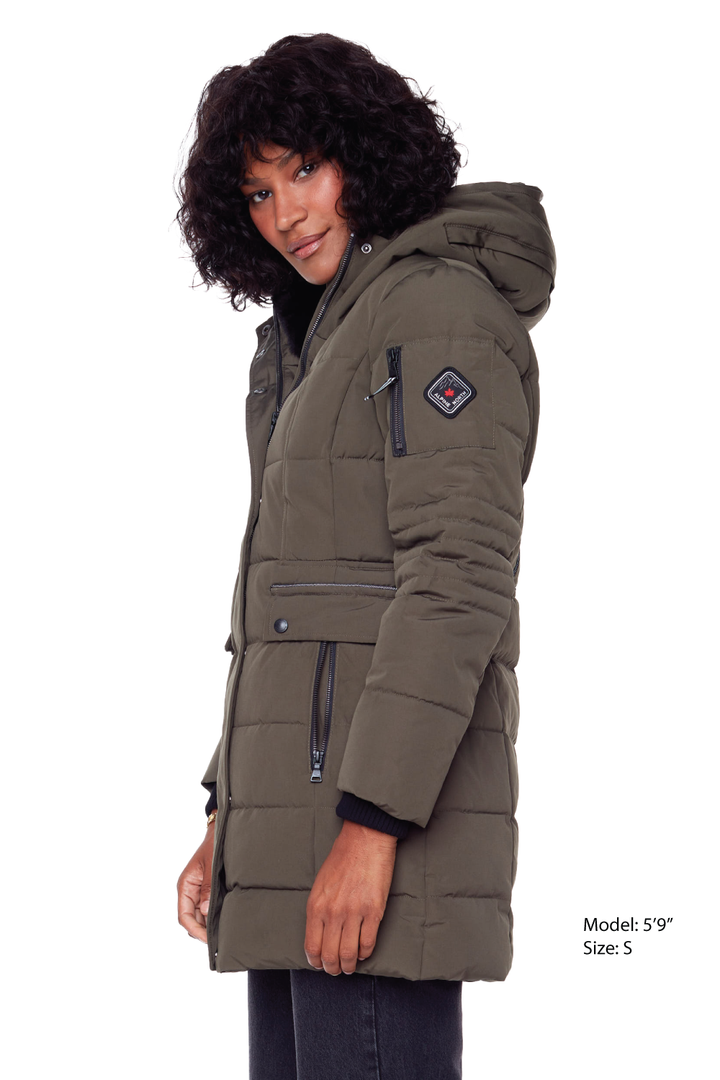 KOOTNEY | WOMEN'S VEGAN DOWN (RECYCLED) MID-LENGTH PARKA, OLIVE
