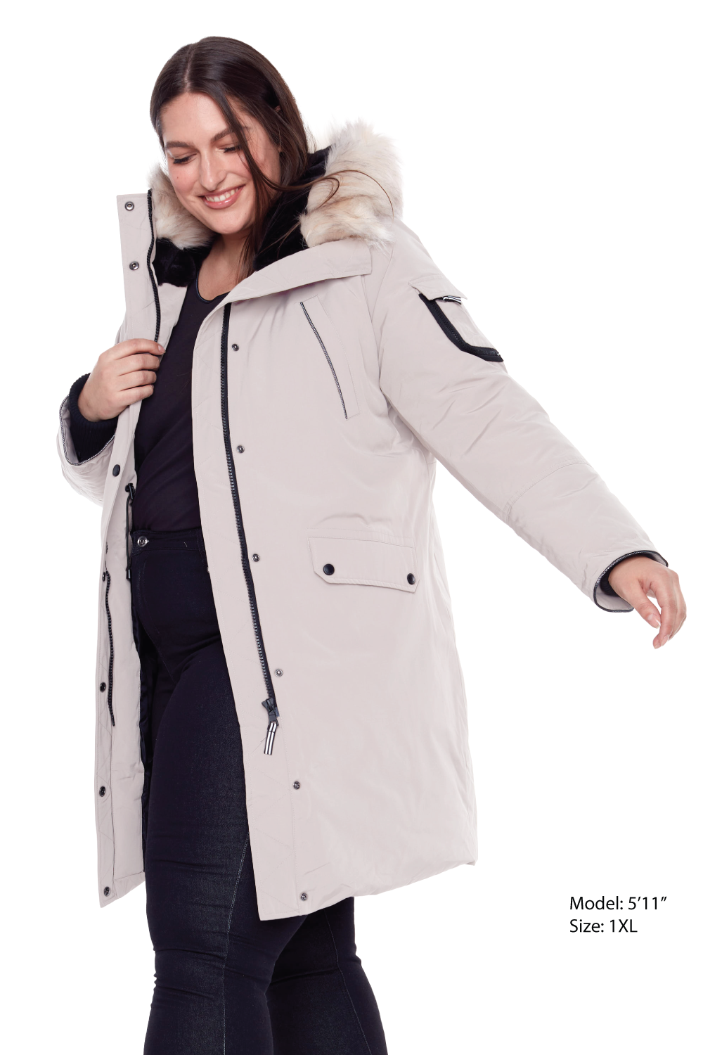 LAURENTIAN PLUS | WOMEN'S VEGAN DOWN (RECYCLED) LONG PARKA, TAUPE (PLUS SIZE)