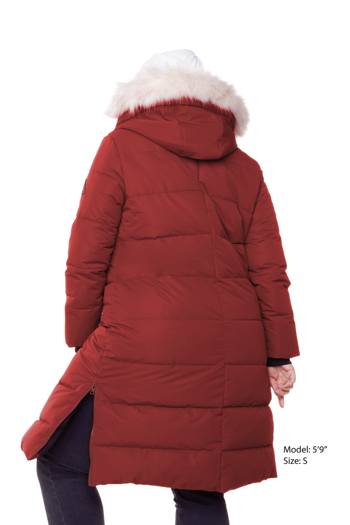 KLUANE PLUS | WOMEN'S VEGAN DOWN (RECYCLED) ULTRA LONG LENGTH PARKA, DEEP RED (PLUS SIZE)