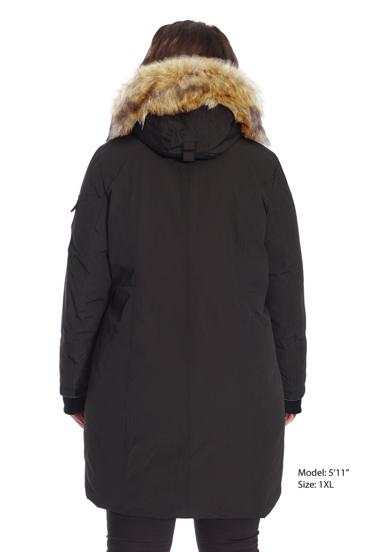 LAURENTIAN PLUS | WOMEN'S VEGAN DOWN (RECYCLED) LONG PARKA, BLACK (PLUS SIZE)