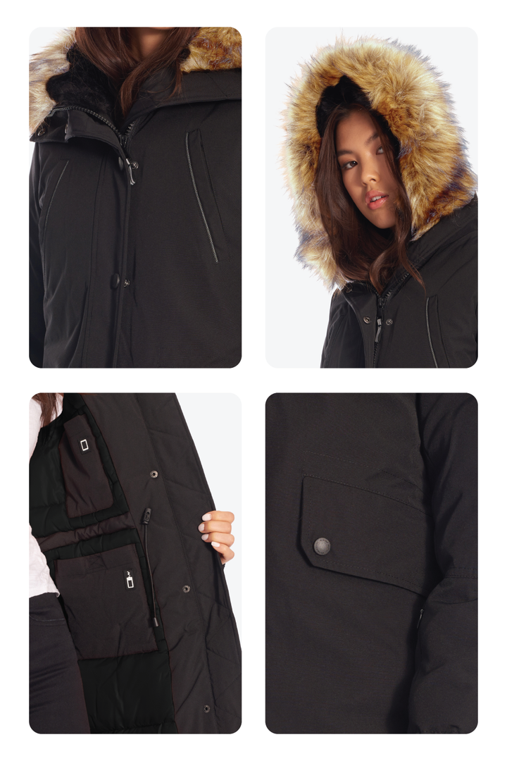 LAURENTIAN | WOMEN'S VEGAN DOWN (RECYCLED) LONG PARKA, BLACK