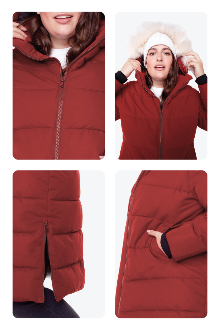 KLUANE PLUS | WOMEN'S VEGAN DOWN (RECYCLED) ULTRA LONG LENGTH PARKA, DEEP RED (PLUS SIZE)