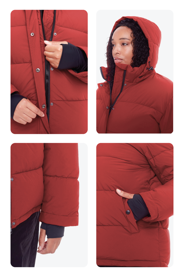 FORILLON PLUS | WOMEN'S VEGAN DOWN (RECYCLED) SHORT PUFFER JACKET, DEEP RED (PLUS SIZE)