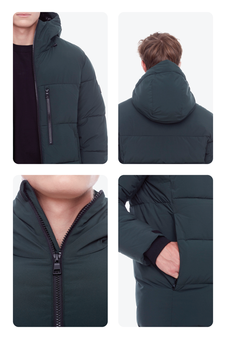 BANFF | MEN'S VEGAN DOWN (RECYCLED) MID-WEIGHT QUILTED PUFFER JACKET, DEEP GREEN