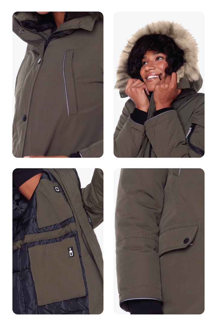 LAURENTIAN | WOMEN'S VEGAN DOWN (RECYCLED) LONG PARKA, OLIVE