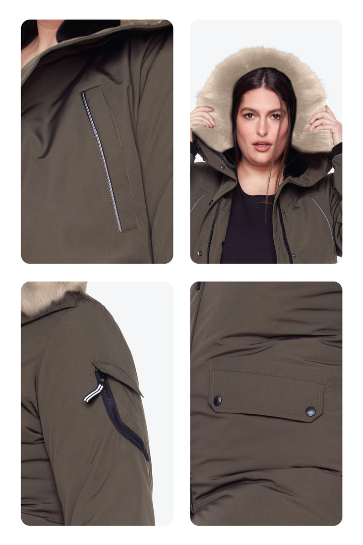 LAURENTIAN PLUS | WOMEN'S VEGAN DOWN (RECYCLED) LONG PARKA, OLIVE (PLUS SIZE)