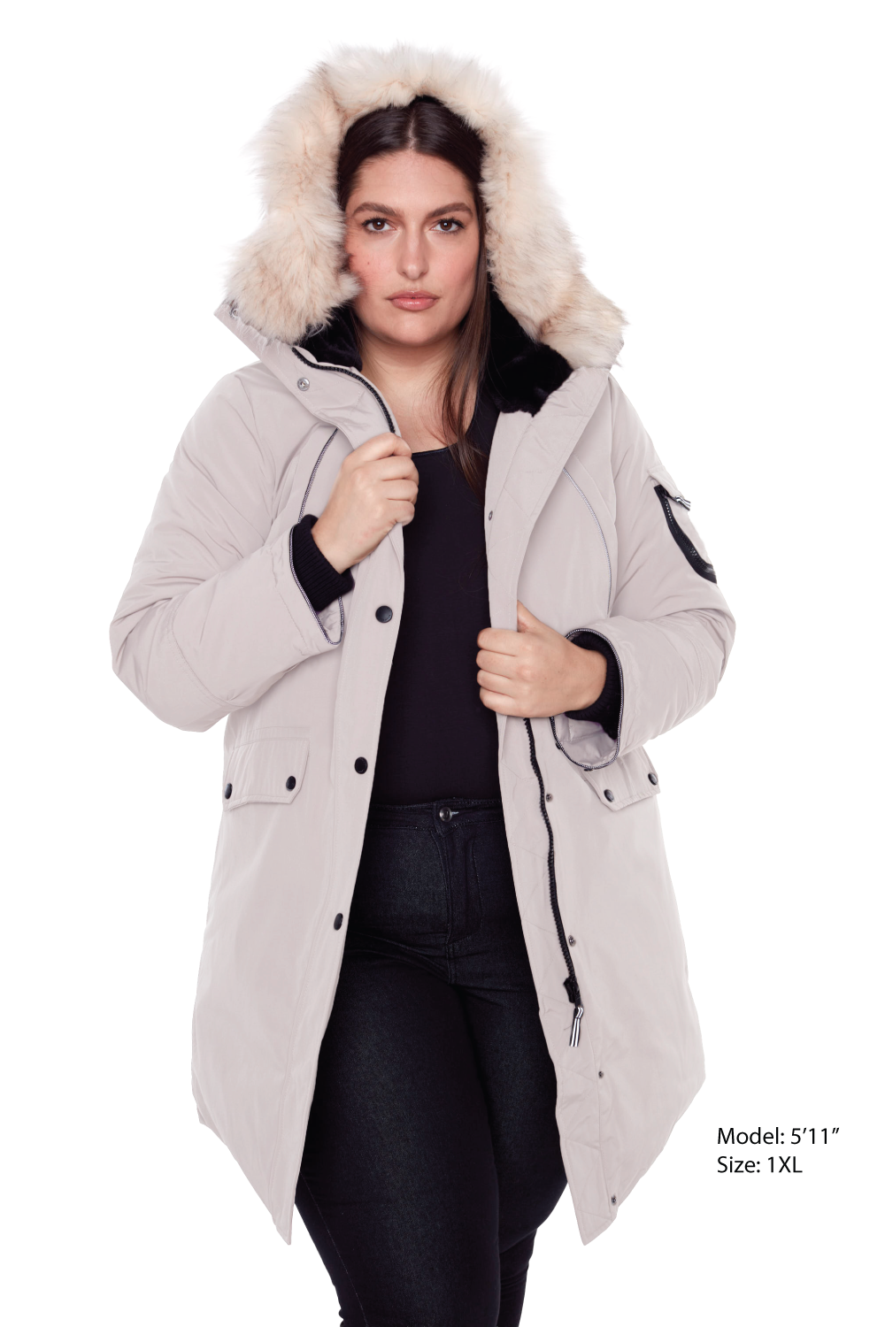 LAURENTIAN PLUS | WOMEN'S VEGAN DOWN (RECYCLED) LONG PARKA, TAUPE (PLUS SIZE)