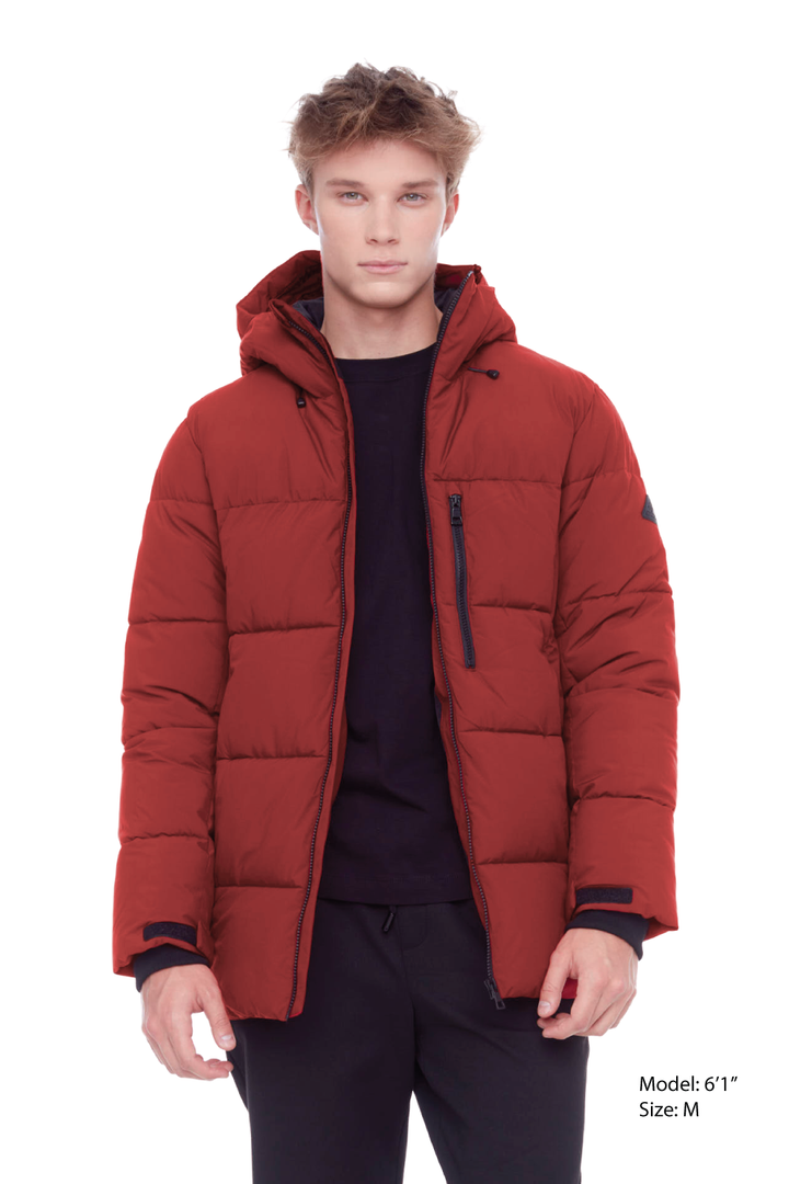 BANFF | MEN'S VEGAN DOWN (RECYCLED) MID-WEIGHT QUILTED PUFFER JACKET, DEEP RED