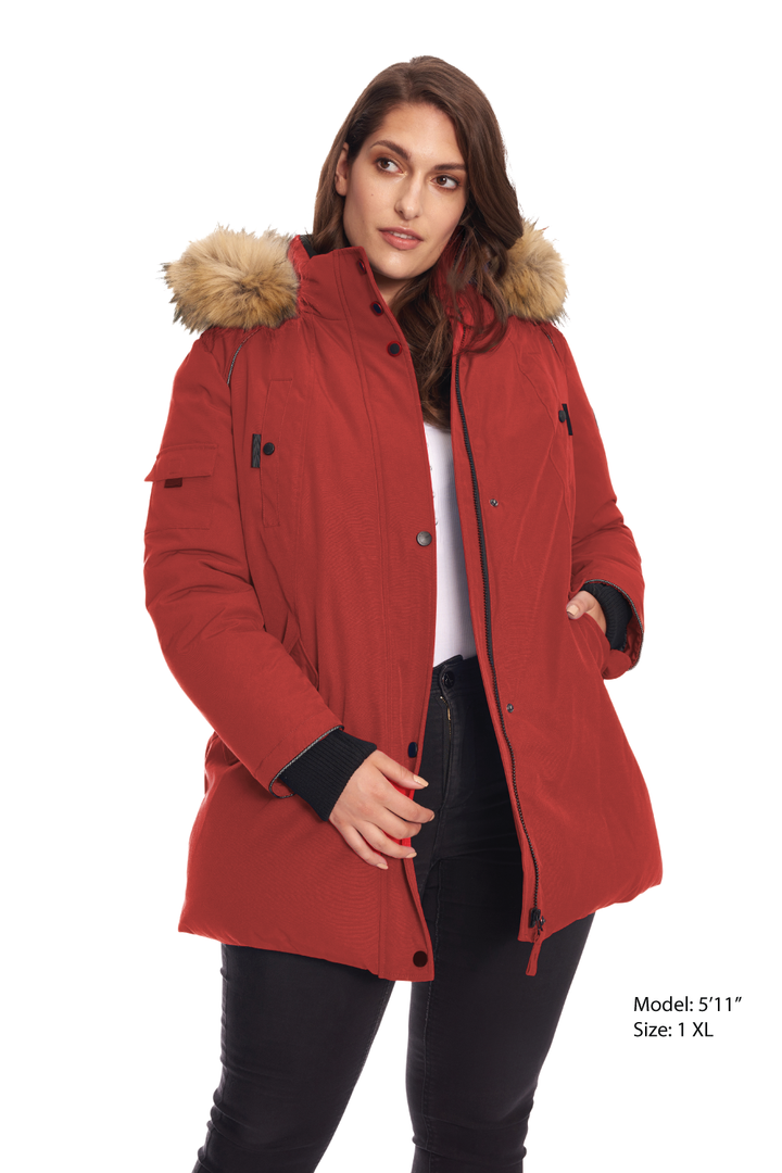 GLACIER PLUS | WOMEN'S VEGAN DOWN (RECYCLED) PARKA, CRIMSON (PLUS SIZE)