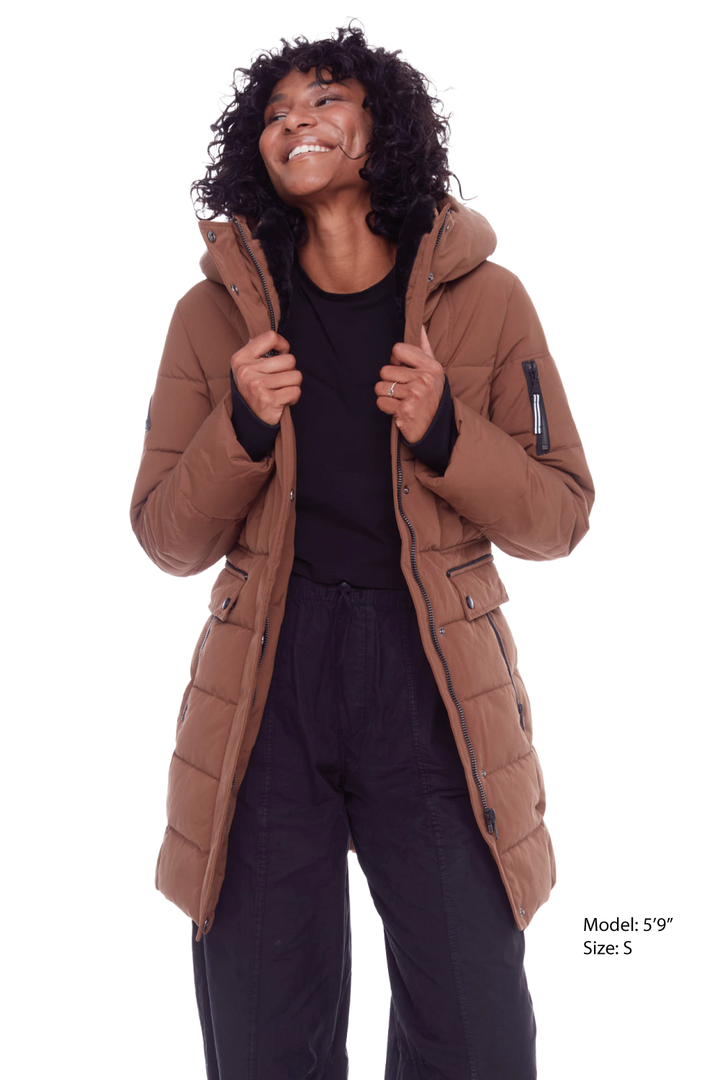 KOOTNEY | WOMEN'S VEGAN DOWN (RECYCLED) MID-LENGTH PARKA, MAPLE