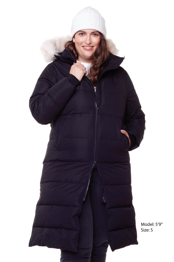 KLUANE PLUS | WOMEN'S VEGAN DOWN (RECYCLED) ULTRA LONG LENGTH PARKA, BLACK (PLUS SIZE)