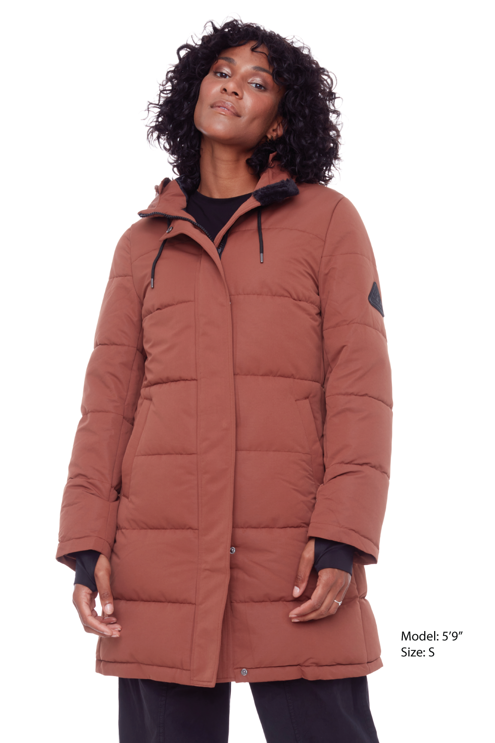 AULAVIK | WOMEN'S VEGAN DOWN (RECYCLED) MID-LENGTH HOODED PARKA COAT, MAPLE