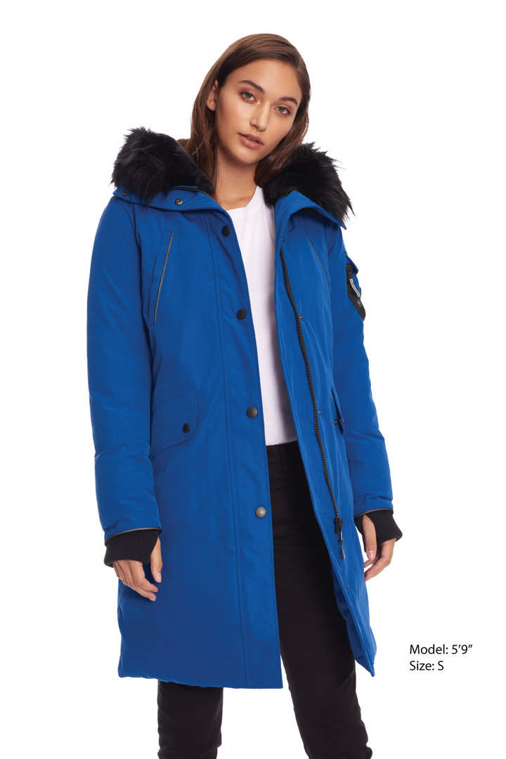 LAURENTIAN | WOMEN'S VEGAN DOWN (RECYCLED) LONG PARKA, COBALT