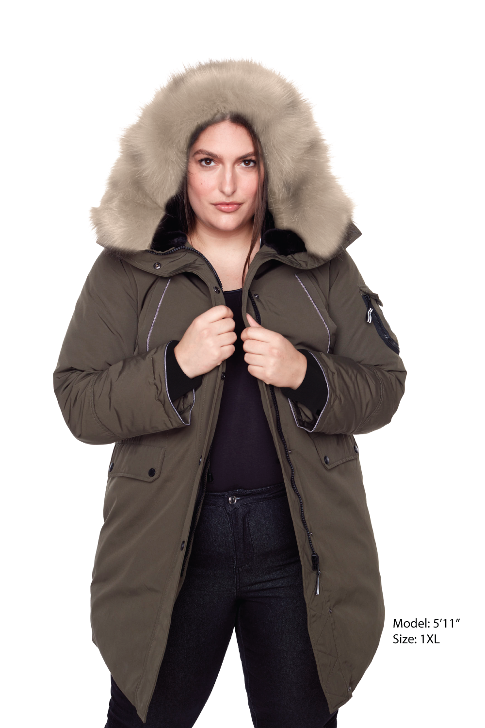 LAURENTIAN PLUS | WOMEN'S VEGAN DOWN (RECYCLED) LONG PARKA, OLIVE (PLUS SIZE)