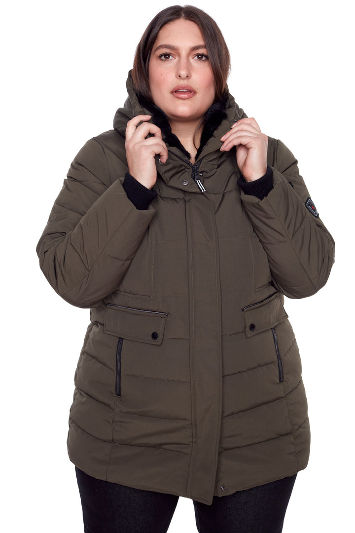 KOOTNEY PLUS | WOMEN'S VEGAN DOWN (RECYCLED) MID-LENGTH PARKA, OLIVE (PLUS SIZE)