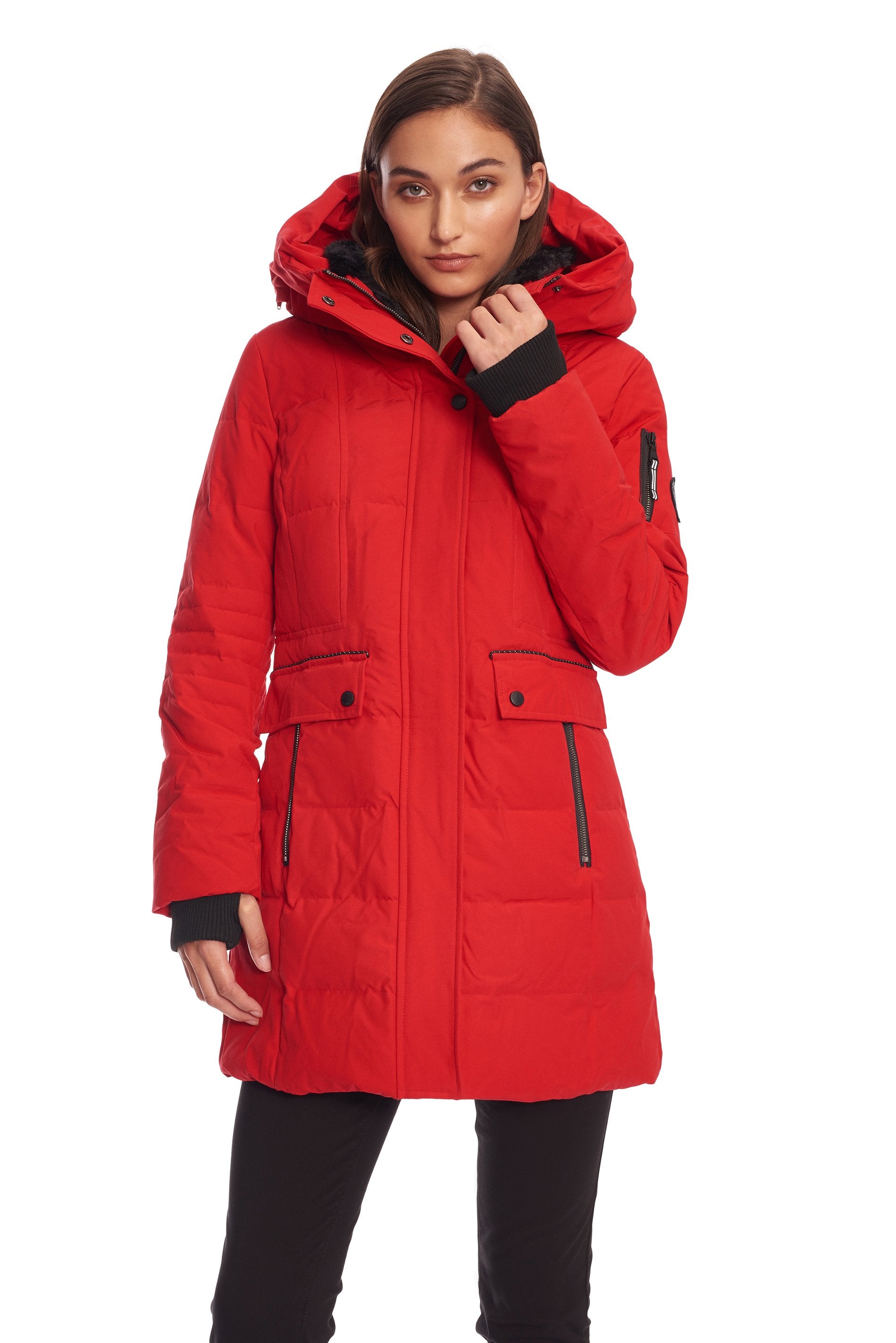 KOOTNEY WOMEN S VEGAN DOWN RECYCLED MID LENGTH PARKA CRIMSON Alpine North CA