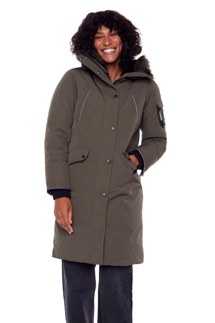 WOMEN'S VEGAN DOWN (RECYCLED) LONG PARKA, OLIVE