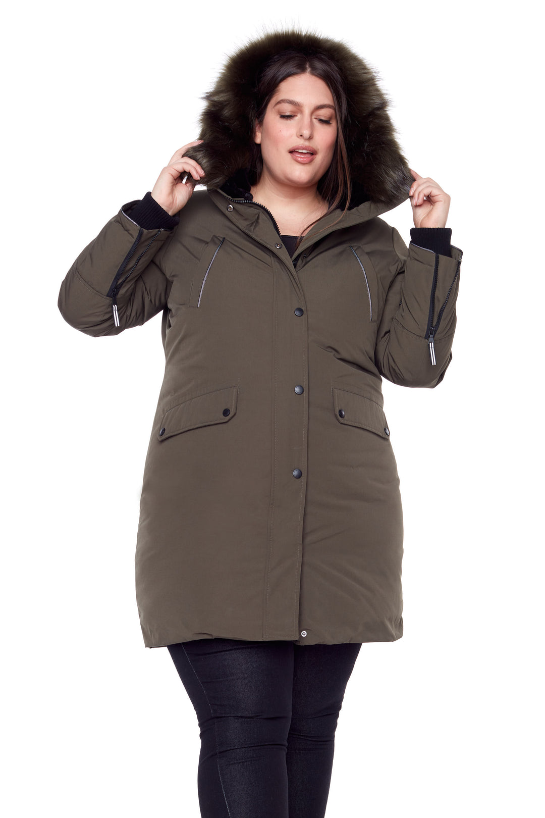WOMEN'S VEGAN DOWN (RECYCLED) LONG PARKA, OLIVE (PLUS SIZE)