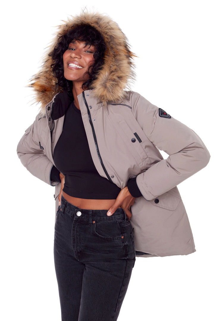 WOMEN'S VEGAN DOWN (RECYCLED) PARKA, TAUPE