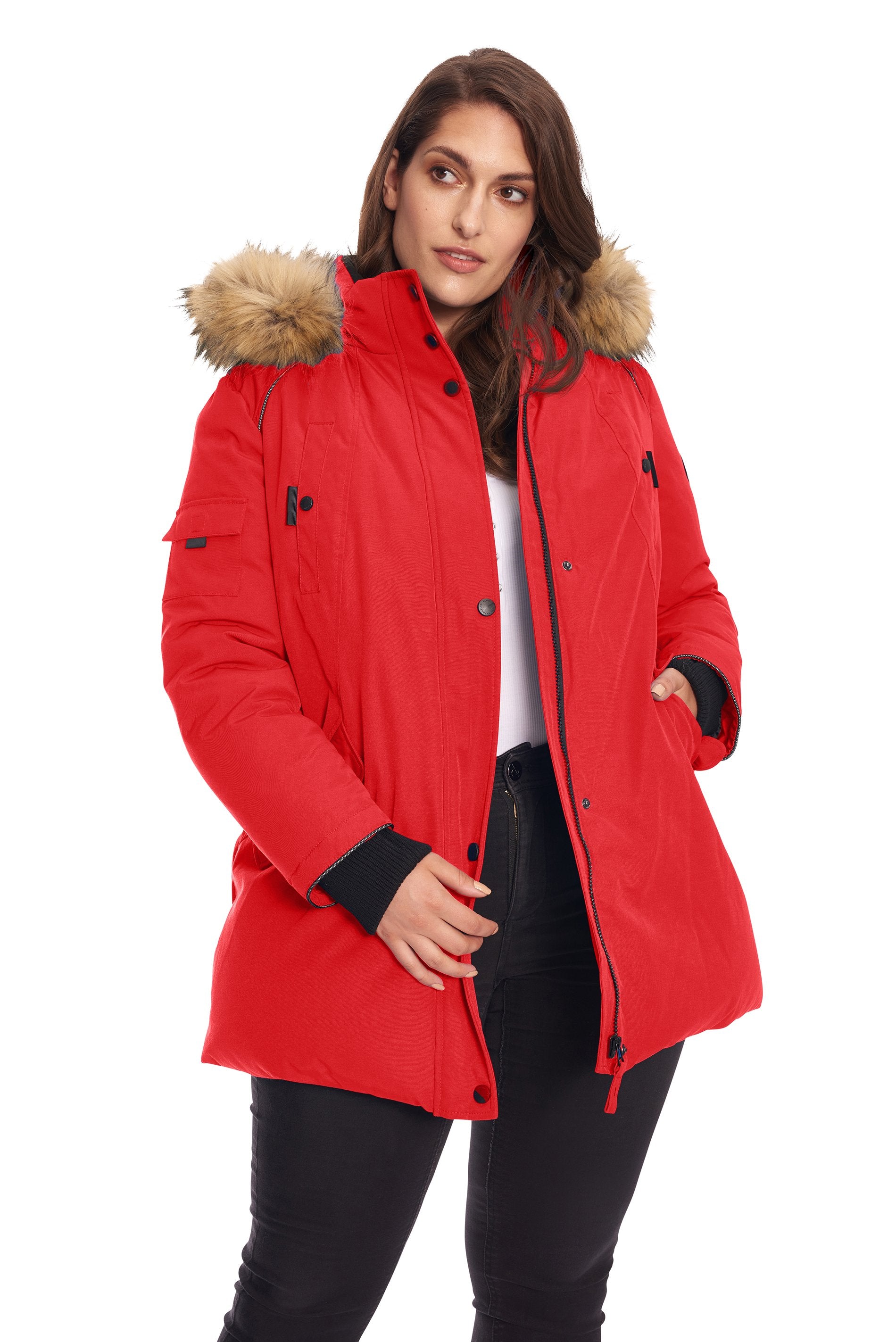 Plus size parkas with fur clearance hood