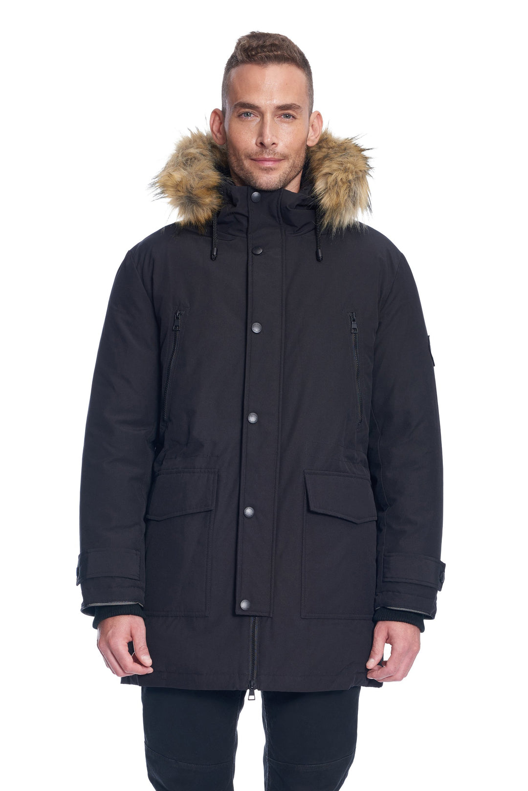 MEN'S VEGAN DOWN DRAWSTRING PARKA, BLACK