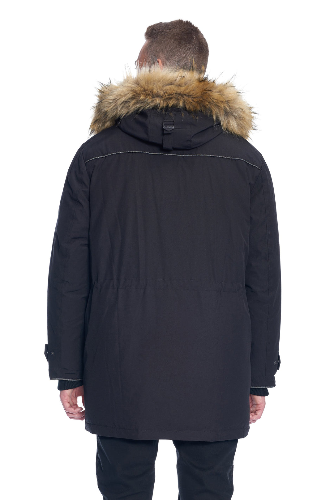 MEN'S VEGAN DOWN DRAWSTRING PARKA, BLACK