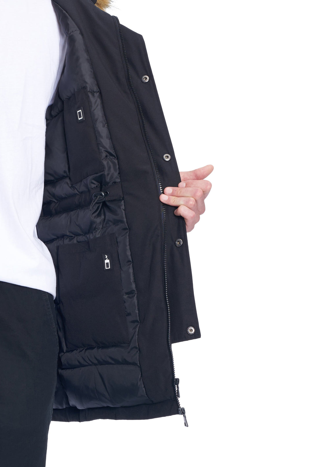 MEN'S VEGAN DOWN DRAWSTRING PARKA, BLACK