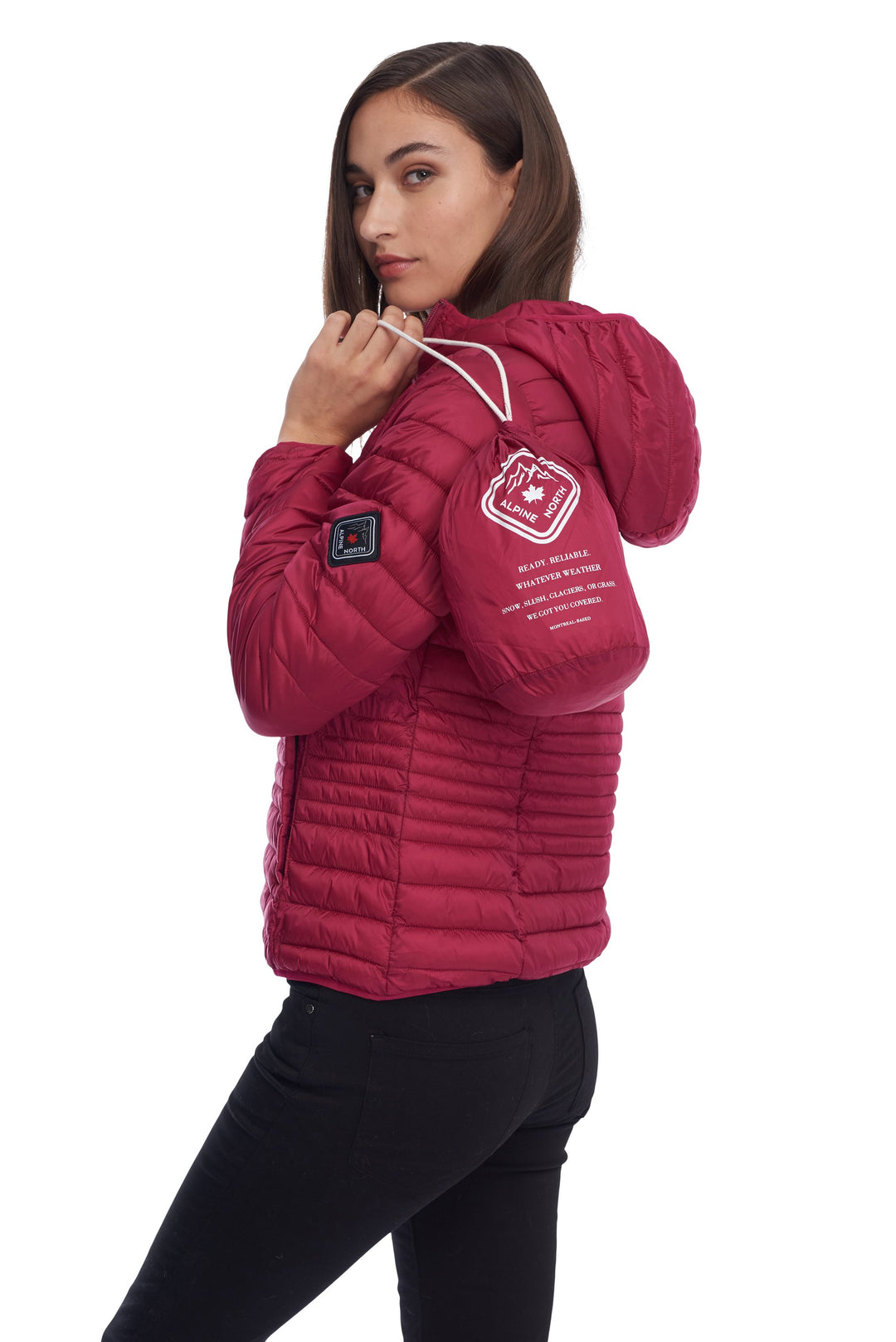 WOMEN'S VEGAN DOWN LIGHTWEIGHT PACKABLE PUFFER, RASPBERRY